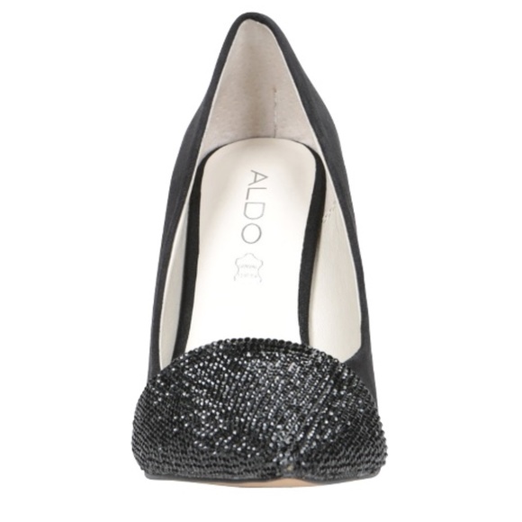 ALDO 7 BLACK SUEDE LEATHER SPARKLY RHINESTONE HEELS w BOX - Picture 6 of 10